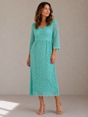 New Sail To Sable Tourquoise Blue V neck bell sleeve maxi dress Sz S